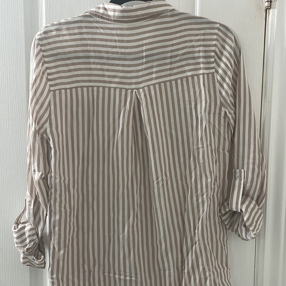 Taupe and White Striped Collared Tee - Picture 3 of 3